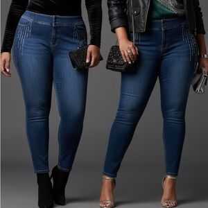 Lane Bryant Dark Blue Skinny Jeans with Silver Accents